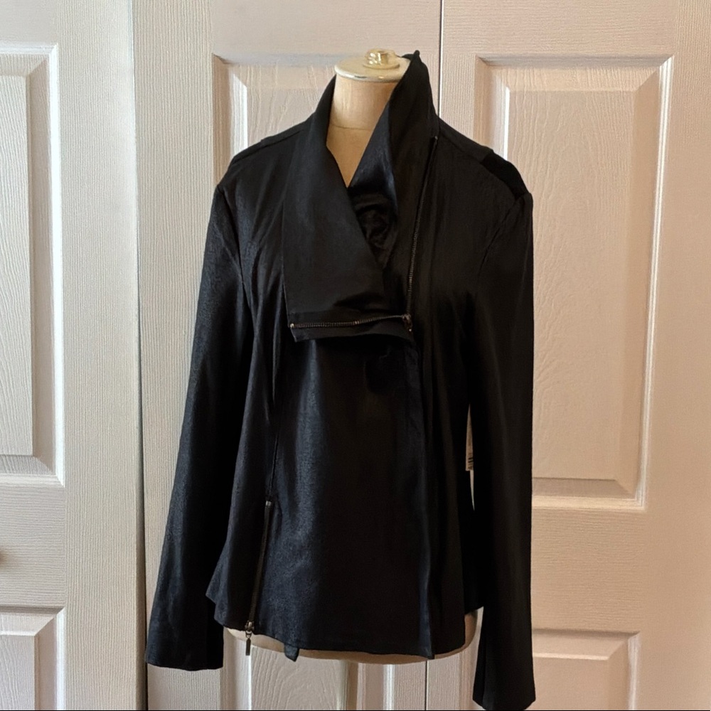 Tribal Black Asymmetric Zip-Front Moto Style Jacket Large-NWT